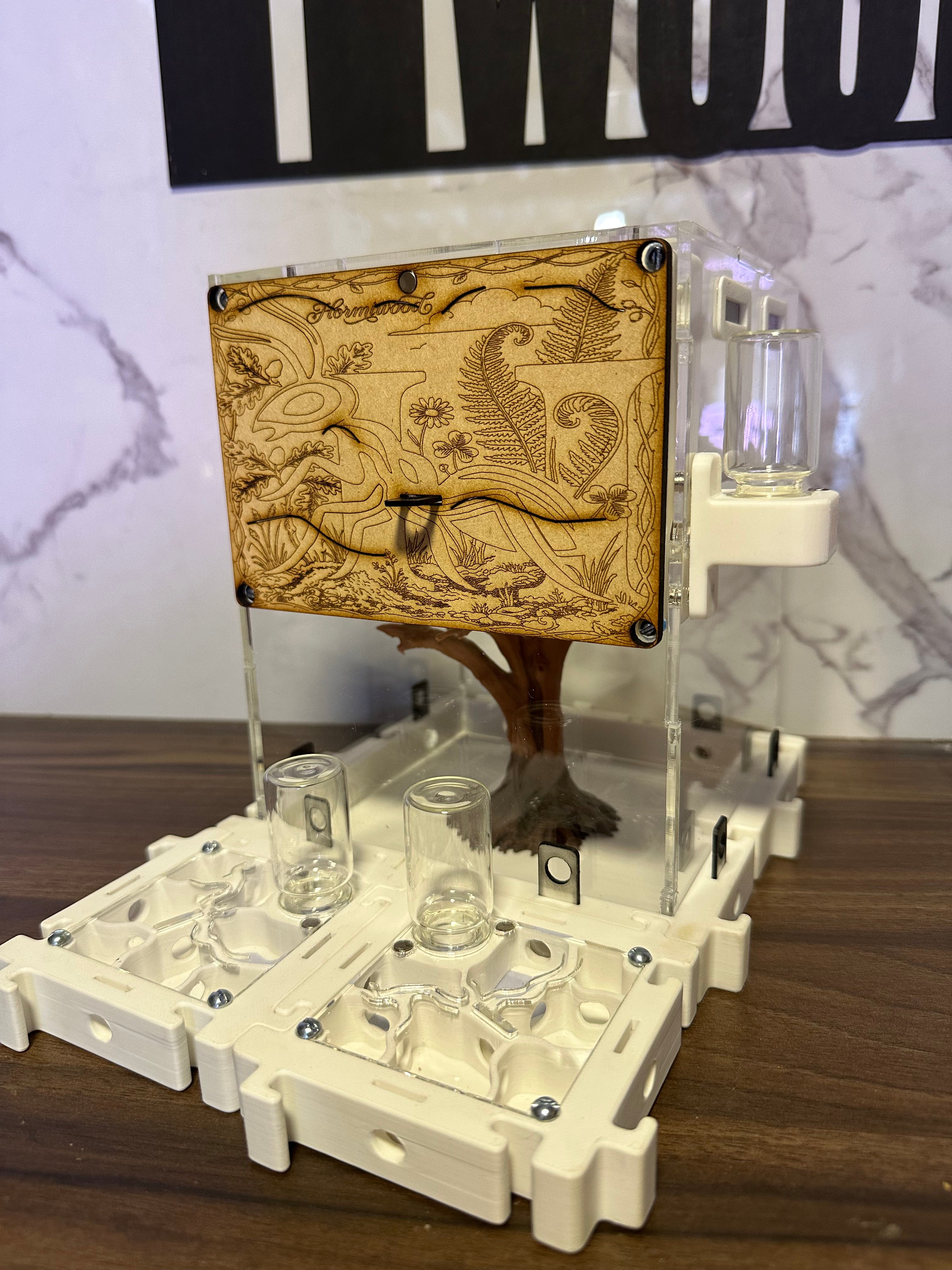 Hormiguero Modular 18x18x18 cm con Outworld y Árbol Decorativo - Formicario 3D de Acrílico